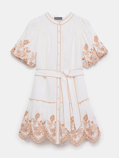 Mint Velvet White linen blend broderie mini dress at Collagerie