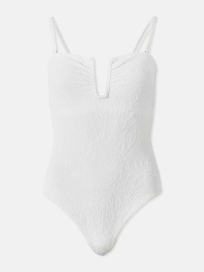 Mint Velvet White textured bandeau swimsuit at Collagerie