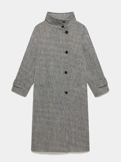 Mint Velvet Black textured funnel neck coat at Collagerie