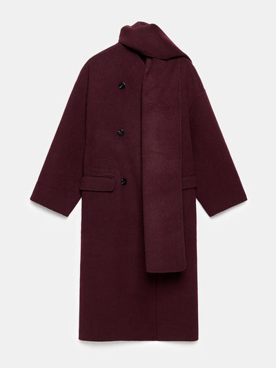 Mint Velvet Burgundy scarf detail coat at Collagerie