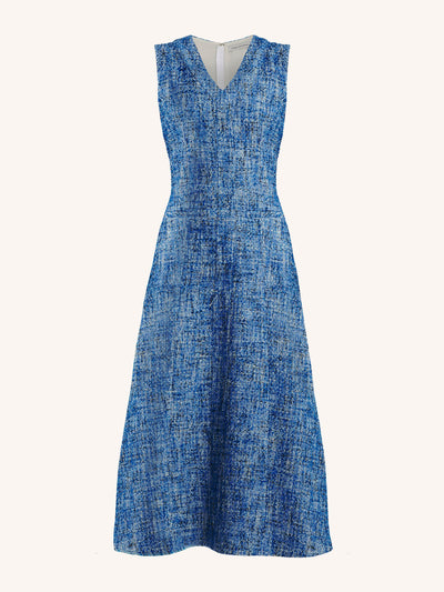 Emilia Wickstead Mio dress in blue cotton tweed at Collagerie