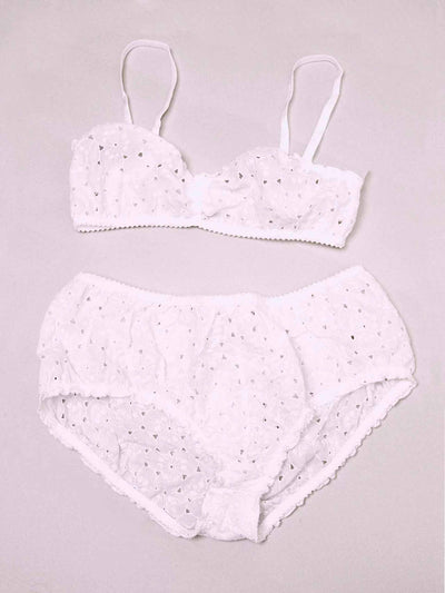 Miss Crofton White lace underwear set at Collagerie