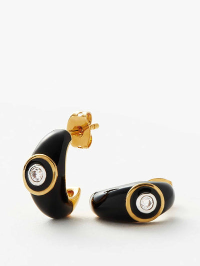 Missoma Black enamel and stone hoop earrings at Collagerie
