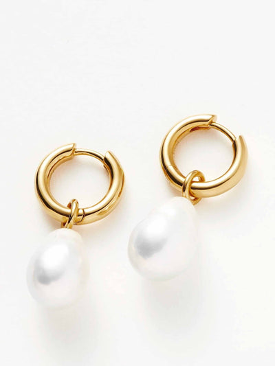 Missoma Baroque pearl drop tunnel mini hoop earrings at Collagerie