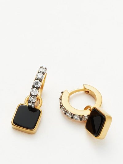 Missoma Square black onyx charm mini hoop earrings at Collagerie