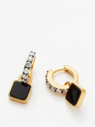 Missoma x Lucy Williams Square black onyx charm mini hoop earrings at Collagerie