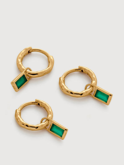 Monica Vinader Green onyx baguette mini huggie ear stack at Collagerie