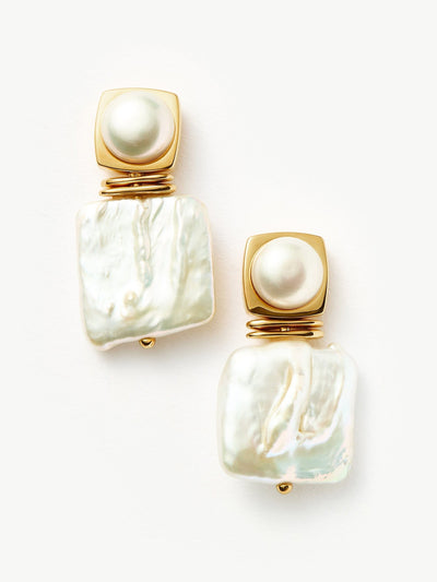 Missoma Square pearl statement stud earrings at Collagerie