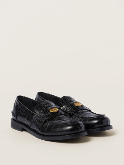 Miu Miu Croco-print leather penny loafers at Collagerie