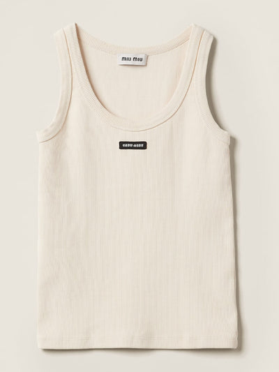 Miu Miu Garment-dyed ribbed knit jersey top at Collagerie