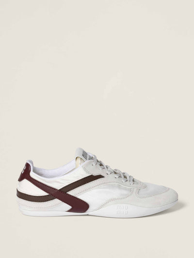 Miu Miu Gymnasium technical fabric and suede sneakers at Collagerie