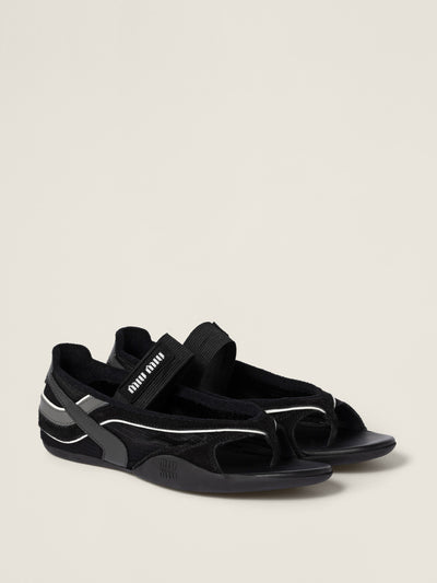 Miu Miu Gymnasium technical fabric thong ballerinas at Collagerie