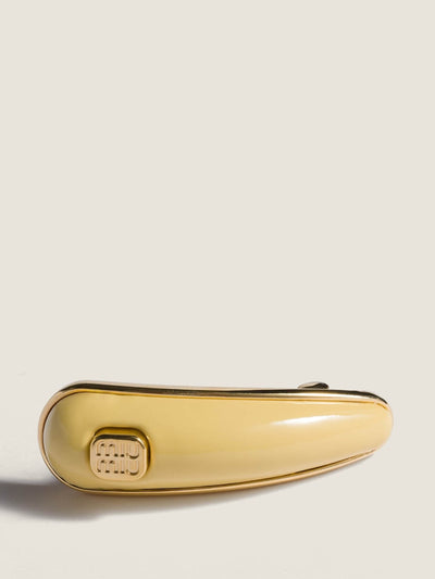 Miu Miu Patent leather hair clip at Collagerie