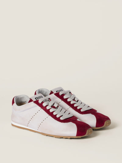 Miu Miu Plume nappa leather and suede sneakers at Collagerie