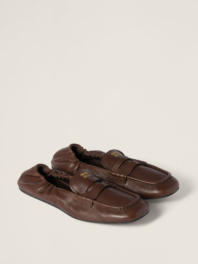 Miu Miu Ruches nappa leather loafers at Collagerie