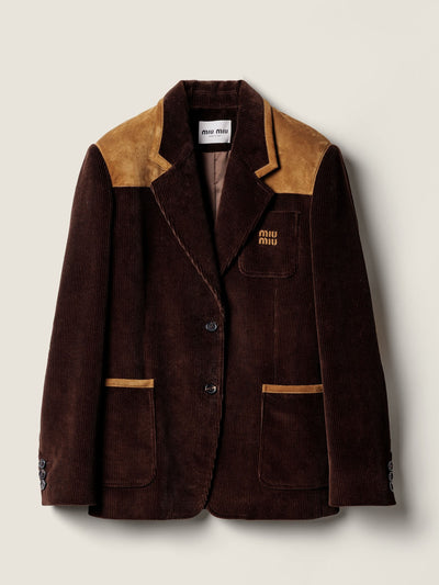 Miu Miu Single-breasted corduroy and leather jacket at Collagerie