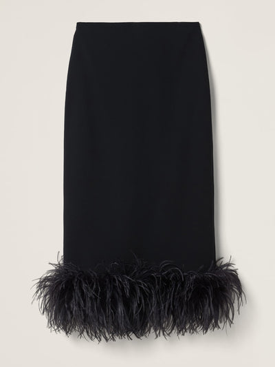 Miu Miu Stretch cady skirt with feathers at Collagerie