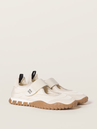 Miu Miu Tyre technical fabric and suede ballerinas at Collagerie