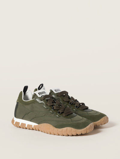 Miu Miu Tyre technical fabric and suede sneakers at Collagerie
