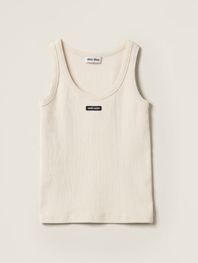 Miu Miu Garment-dyed ribbed knit jersey top at Collagerie