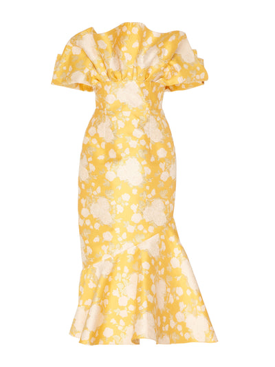 Markarian Demeter yellow floral brocade dress at Collagerie