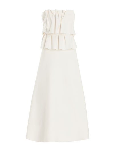 House of Dagmar Ruffled stretch-crepe strapless midi dress at Collagerie