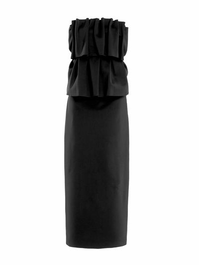 House Of Dagmar Ruffled stretch-crepe strapless midi dress at Collagerie