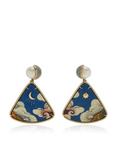 Silvia Furmanovich 18k yellow gold Tibetan sky triangle marquetry earrings at Collagerie