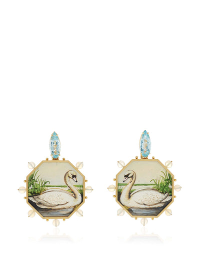 Silvia Furmanovich Swan 18k yellow gold painting earrings at Collagerie