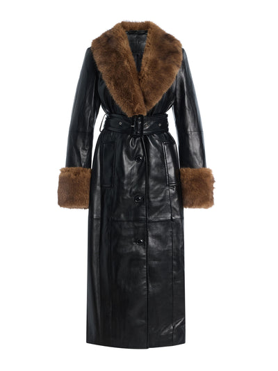 Stand Studio Estella faux shearling-trimmed vegan leather coat at Collagerie