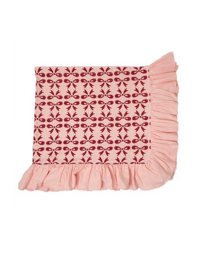 Molly Mahon Frilled bow-print tablecloth in Burgundy Rose at Collagerie