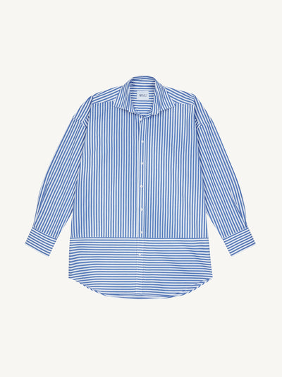 With Nothing Underneath Molly fine poplin, royal blue stripe shirt at Collagerie