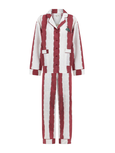 Anna + Nina Merry hangover stripe long pyjamas set in red at Collagerie