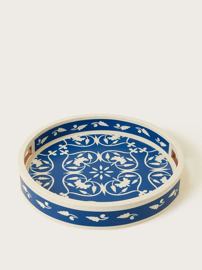 Monsoon Blue floral round tray at Collagerie