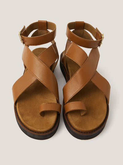 Monsoon Ivy toe strap crossover leather sandals tan at Collagerie
