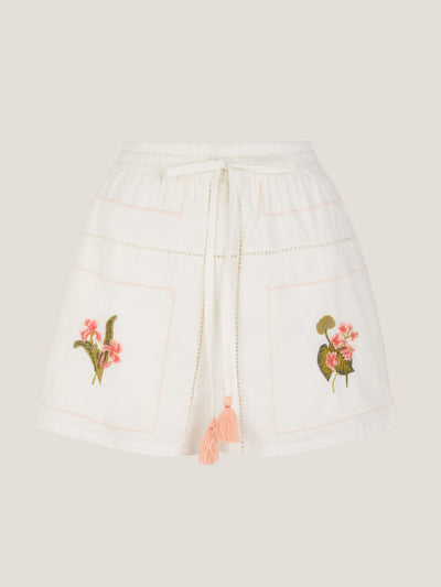 Monsoon Luna floral embroidered shorts in white at Collagerie
