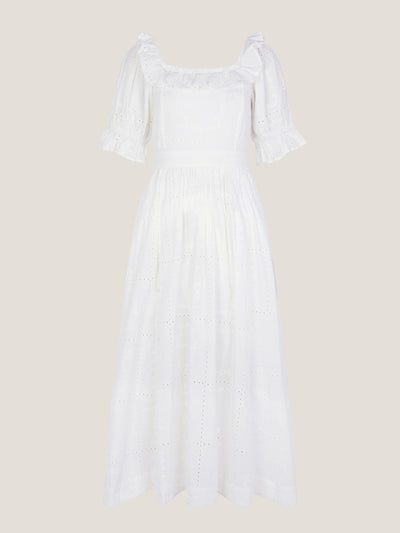 Monsoon By The India Edit Matilda puff sleeve broderie midi dress in white at Collagerie