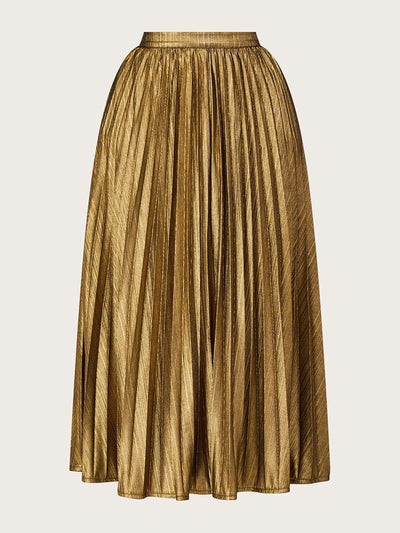 Monsoon Mia pleated midi skirt in gold at Collagerie