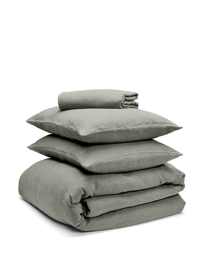 Bedfolk Moss linen bedding bundle at Collagerie