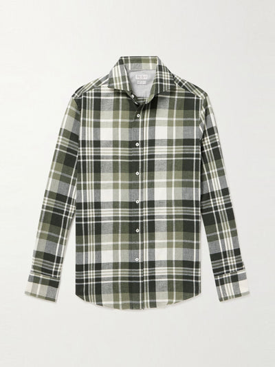 Brunello Cucinelli Green checked cotton-flannel shirt at Collagerie