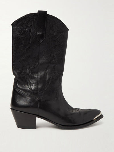 Celine Homme Black embellished leather Western boots at Collagerie