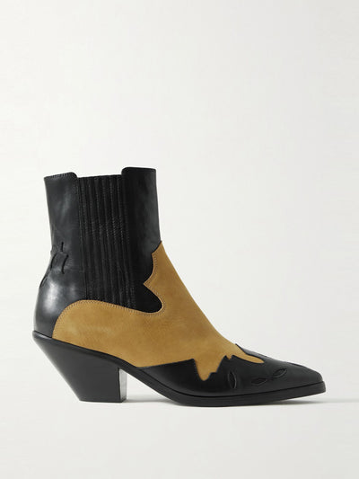 ENFANTS RICHES DÉPRIMÉS Yellow and black leather and suede cowboy boots at Collagerie