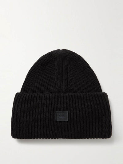 Acne Studios Logo-appliquéd ribbed wool beanie at Collagerie