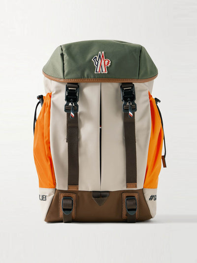 Moncler Grenoble Leather-trimmed logo-appliquéd nylon and mesh backpack at Collagerie