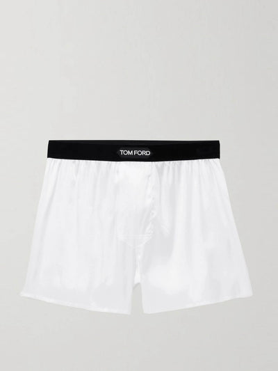 Tom Ford Velvet-trimmed stretch silk-satin boxer shorts at Collagerie