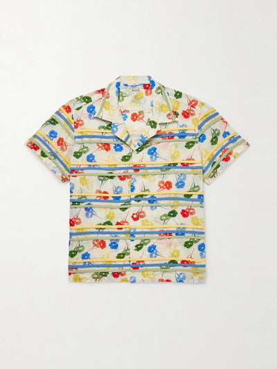 Bode Flower stamp camp-collar appliquéd printed cotton-gauze shirt at Collagerie