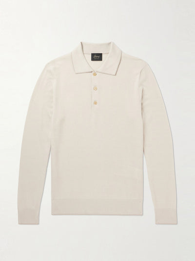 Brioni Cream cotton and cashmere-blen polo shirt at Collagerie