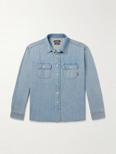 Cherry Los Angeles Embroidered denim overshirt at Collagerie