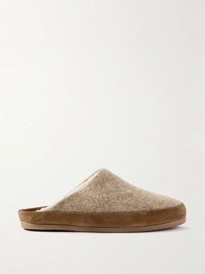Mulo Suede-trimmed shearling-lined recycled-wool slippers at Collagerie