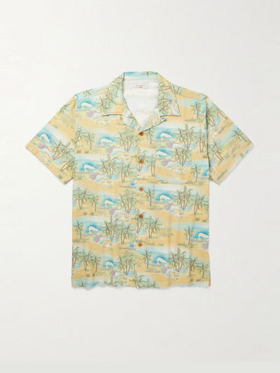 Nudie Jeans Arvid Pearls convertible-collar printed organic cotton-crepe shirt at Collagerie